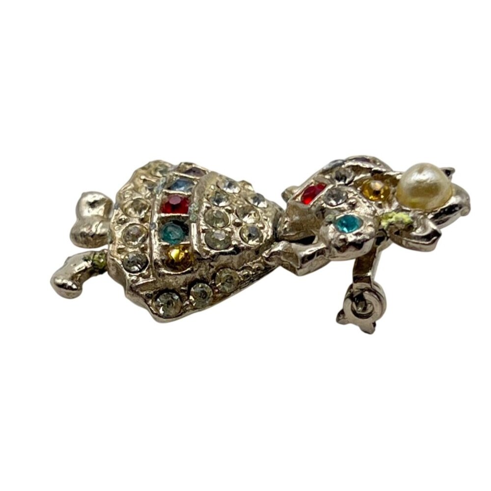Vintage Articulated Rhinestone Folk Girl Brooch Clogs Figural 1950s Faux Pearl - Picture 8 of 13